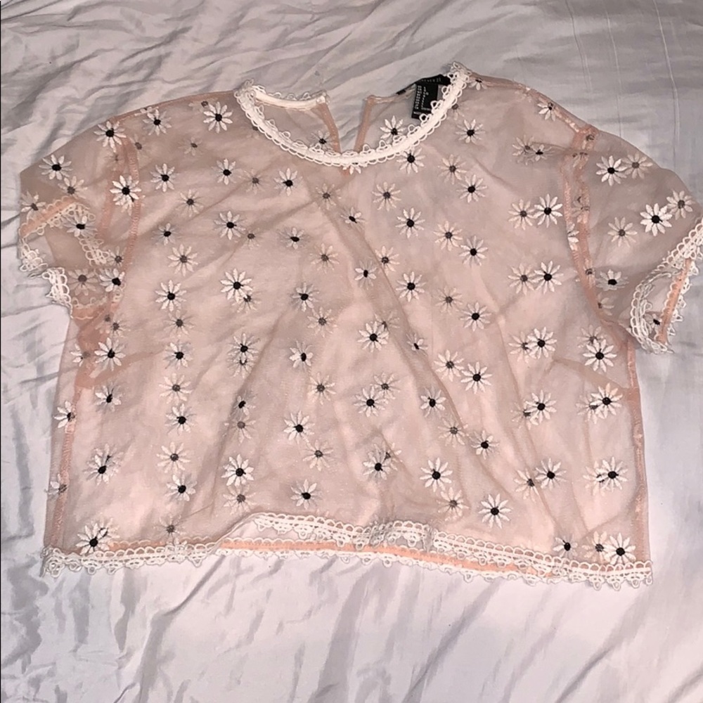 Mesh shirt with flowers